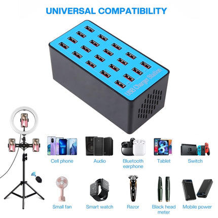 WLX-A5+ 100 W Ladestation mit 20 USB-Anschlüssen, automatisch zugewiesenes intelligentes Ladegerät mit LED-Stromanzeige, EU-Stecker, WLX-A5+ EU-Stecker, WLX-A5+ UK-Stecker, WLX-A5+ US-Stecker