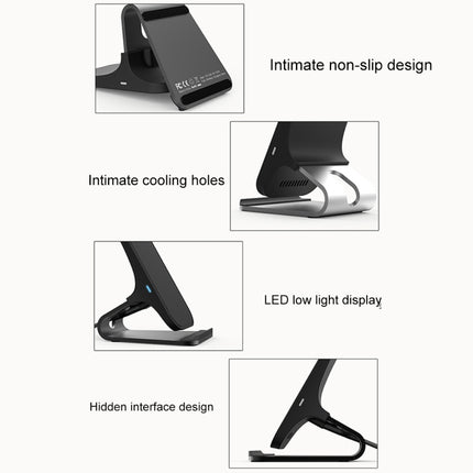 Cargador inalámbrico HAMTOD M5 de 15 W con diseño de bobina doble inteligente y soporte estándar Qi con luz indicadora, compatible con carga rápida, M5 negro, M5 plateado