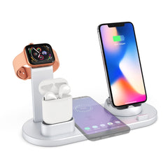 HQ-UD15 5 in 1 8 Pin + Micro USB + USB-C / Type-C Interfaces + 8 Pin Earphone Charging Interface + Wireless Charging Charger Base with Watch Stand (White), with wireless charging Black, with wireless charging White, with wireless charging Silver