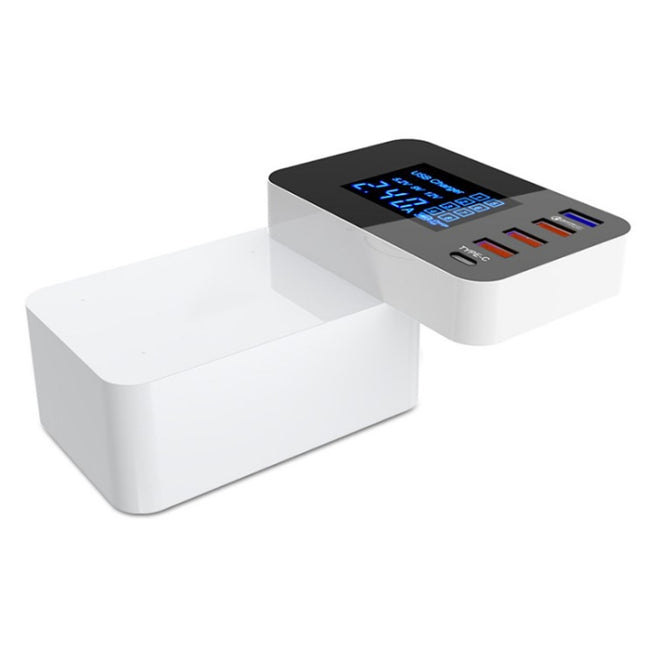 CDA33Q 40W QC 3.0 USB + 3 USB Ports + USB-C / Type-C Ports Multi-function Charger with LED Display, EU Plug