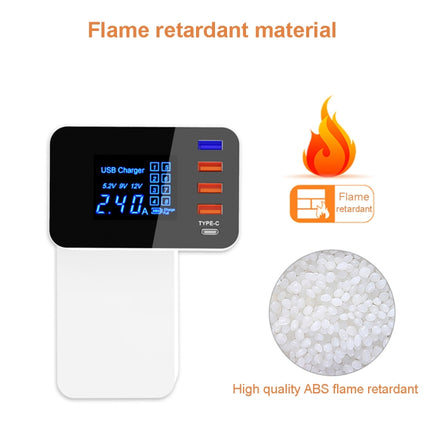 CDA33Q 40W QC 3.0 USB + 3 USB Ports + USB-C / Type-C Ports Multi-function Charger with LED Display, UK Plug