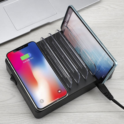 50W 6 USB Ports + 2 USB-C / Type-C Ports + Wireless Charging Multi-function Charger with LED Display & Detachable Bezel, US Plug, US Plug