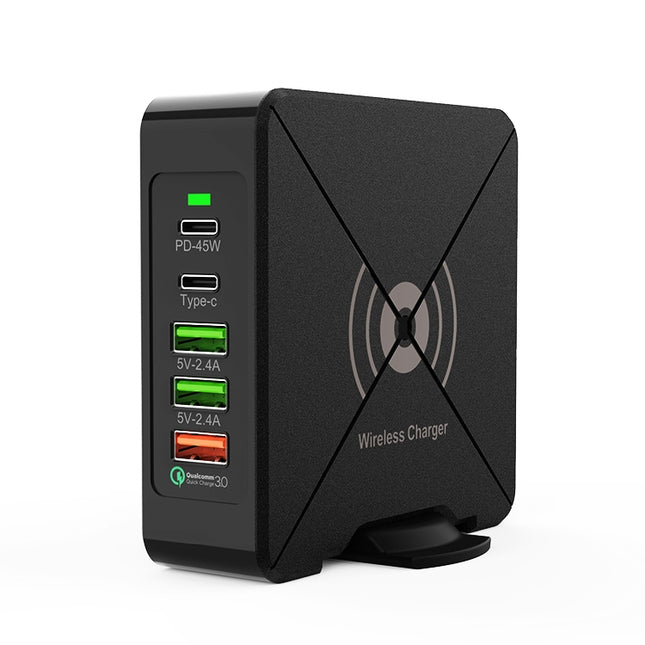 F88W 3 x USB + 2 x USB-C / Type-C Ports QC3.0 Desktop Charger with Wireless Charging Function, F88W