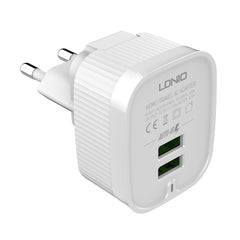 LDNIO A201 2.4A - Cargador adaptador de teléfono móvil con carga directa para viajes con cabezal de carga dual USB y cable de datos micro USB, micro USB