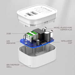 LDNIO A201 2.4A - Cargador adaptador de teléfono móvil con carga directa para viajes con cabezal de carga dual USB y cable de datos micro USB, micro USB