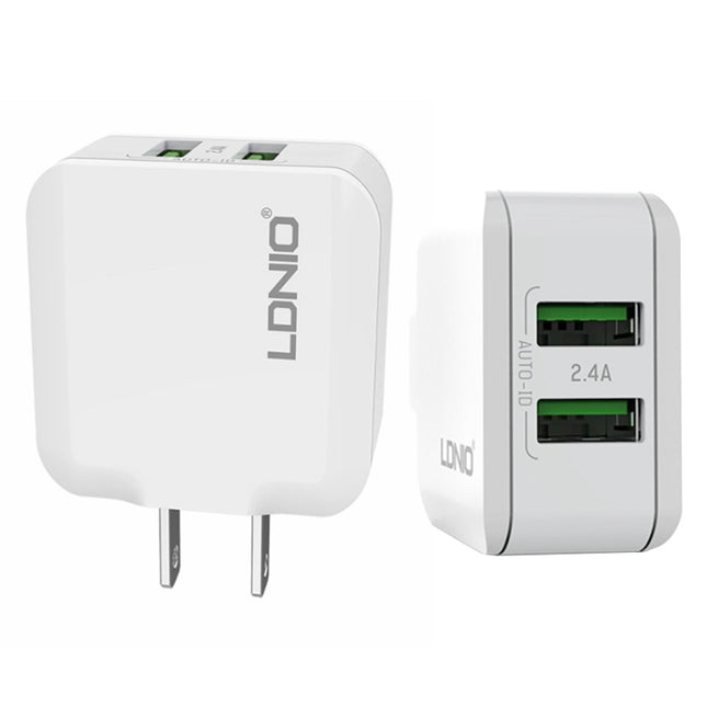LDNIO A2201 2.4A - Cargador adaptador de teléfono móvil con carga directa para viajes con cabezal de carga USB dual y cable de datos de 8 pines, 8 pines