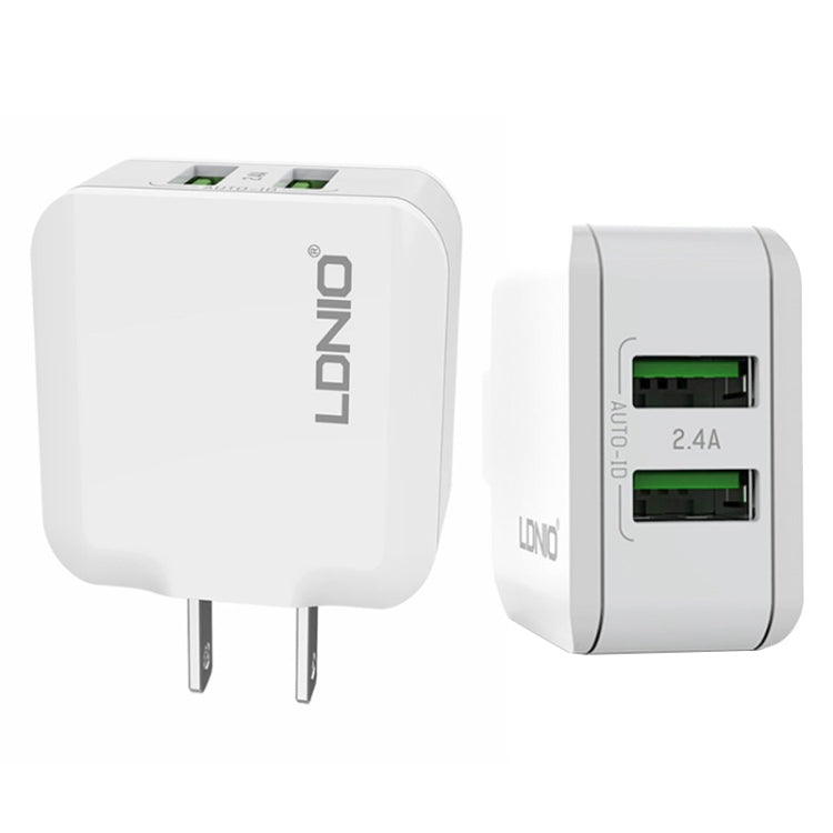 LDNIO A2201 2.4A Dual USB Charging Head Travel Direct Charge Mobile Phone Adapter Charger With 8 Pin Data Cable, 8 Pin