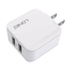 LDNIO A2201 2.4A Dual USB Charging Head Travel Direct Charge Mobile Phone Adapter Charger With 8 Pin Data Cable, 8 Pin