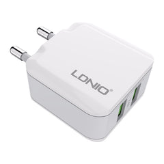 LDNIO A2201 2.4A - Cargador adaptador de teléfono móvil con carga directa para viajes con cabezal de carga USB dual y cable de datos tipo C, tipo C