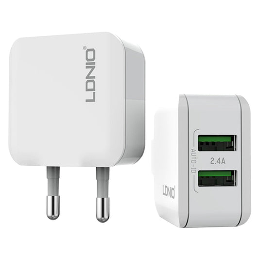 LDNIO A2201 2.4A Dual USB Charging Head Travel Direct Charge Mobile Phone Adapter Charger With Type-C Data Cable, Type-C