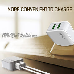 LDNIO A2201 2.4A - Cargador adaptador de teléfono móvil con carga directa para viajes con cabezal de carga USB dual y cable de datos tipo C, tipo C