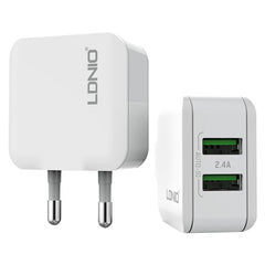 LDNIO A2201 2.4A - Cargador adaptador de teléfono móvil con carga directa para viajes con cabezal de carga USB dual y cable de datos tipo C, tipo C