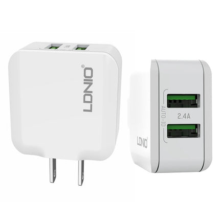 LDNIO A2201 2.4A Dual USB Charging Head Travel Direct Charge Mobile Phone Adapter Charger With Type-C Data Cable, Type-C