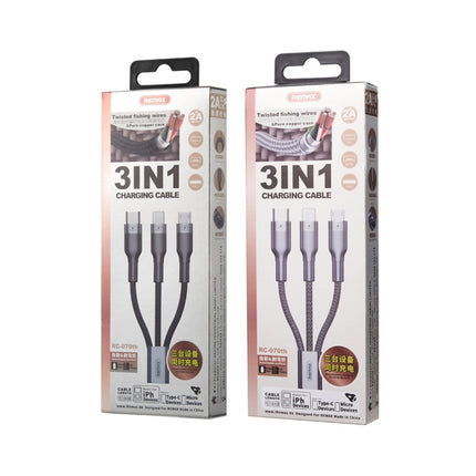 REMAX RC-070TH 1.2m 2A 3 in 1 USB to 8 Pin & USB-C / Type-C & Micro USB Charging Cable