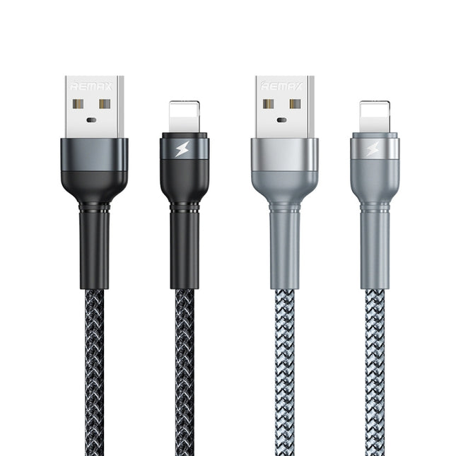 REMAX RC-124i Cable de datos de carga rápida trenzado de aleación de aluminio de 8 pines USB a 2,4 A de 1 m para iPhone, iPad, 8 pines