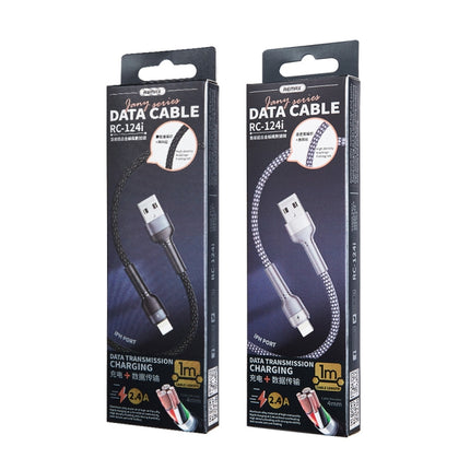 REMAX RC-124i Cable de datos de carga rápida trenzado de aleación de aluminio de 8 pines USB a 2,4 A de 1 m para iPhone, iPad, 8 pines