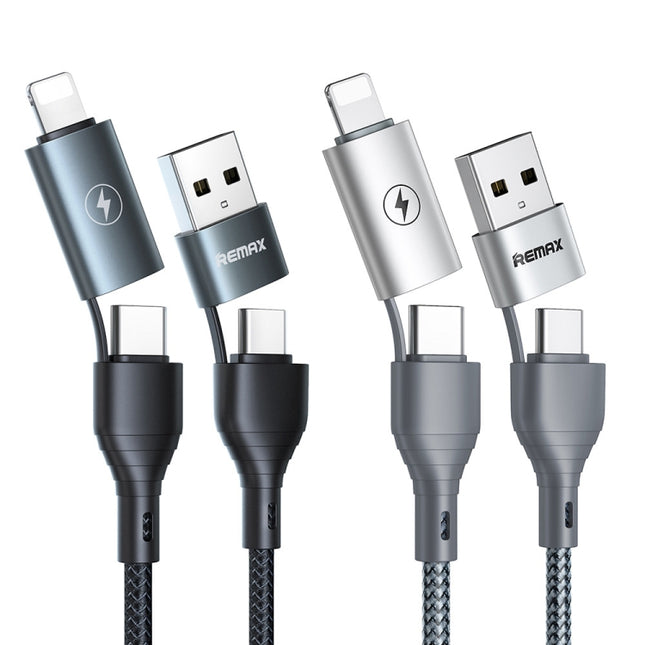 REMAX RC-011 1.2m 2.4A 4-in-1 USB to USB-C / Type-Cx2 + 8 Pin Fast Charging Data Cable