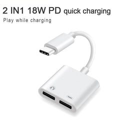 FT_AC42 2 in 1 18W PD USB-C / Type-C Male to USB-C / Type-C Audio + USB-C / Type-C Charging Female Audio Adapter