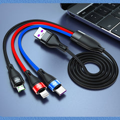 40W 5A USB to Micro USB + USB-C / Type-C + 8 Pin Fast Charging Data Cable, Cable Length: 1.2m, 1.2m