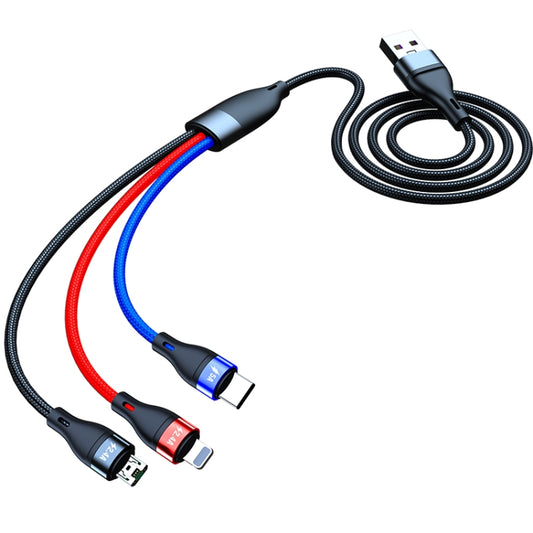 40W 5A USB to Micro USB + USB-C / Type-C + 8 Pin Fast Charging Data Cable, Cable Length: 1.2m, 1.2m