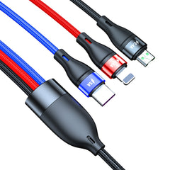 40W 5A USB to Micro USB + USB-C / Type-C + 8 Pin Fast Charging Data Cable, Cable Length: 1.2m, 1.2m