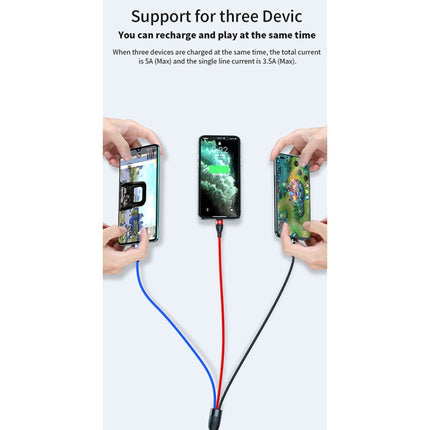 Cable de datos de carga rápida USB a Micro USB + USB-C / Tipo-C + 8 pines de 40 W y 5 A, longitud del cable: 1,2 m, 1,2 m