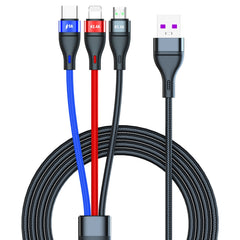 40W 5A USB to Micro USB + USB-C / Type-C + 8 Pin Fast Charging Data Cable, Cable Length: 1.2m, 1.2m