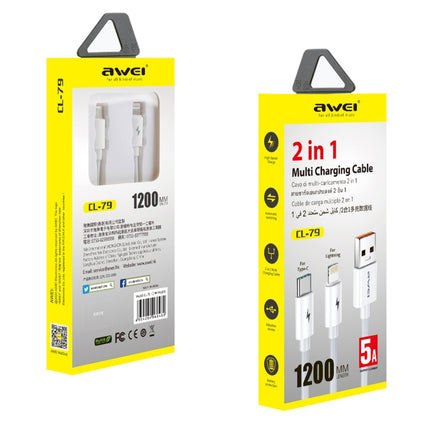 awei CL-79 2 in 1 1.2m USB to 8 Pin + USB-C / Type-C Multi Charging Cable