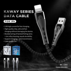 Cable de datos de carga rápida trenzado de aleación de aluminio de 8 pines USB a 2,4 A de 1 m de la serie KAWAY de REMAX RC-150i, 8 pines