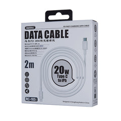 Cable de datos de carga rápida REMAX Marlik Series RC-183i PD 20W USB-C/Tipo-C a interfaz de 8 pines, longitud del cable: 2 m, 2 m