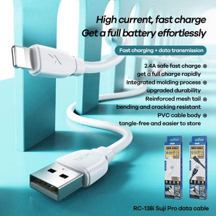 Cable de datos de carga rápida REMAX RC-138i 2.4A USB a 8 pines Suji Pro, longitud del cable: 1 m, 8 pines