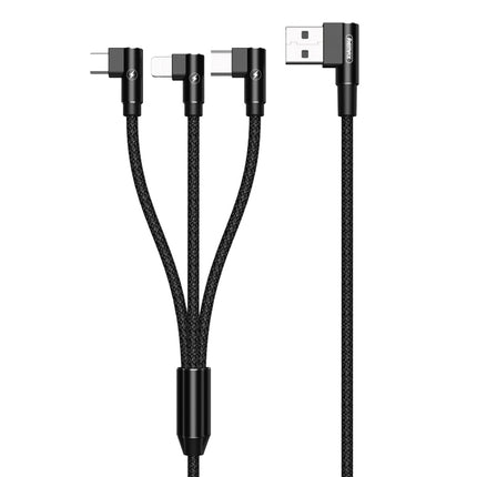 Cable de carga tipo codo REMAX RC-167th 3 en 1 2,1 A USB a 8 pines + USB-C / Tipo-C + Micro USB, longitud del cable: 1 m