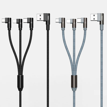 Cable de carga tipo codo REMAX RC-167th 3 en 1 2,1 A USB a 8 pines + USB-C / Tipo-C + Micro USB, longitud del cable: 1 m