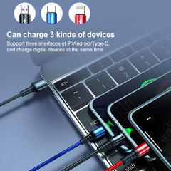 K061 1.2m 5A 3 in 1 USB to 8 Pin + USB-C / Type-C + Micro USB Round Fast Charging Data Cable