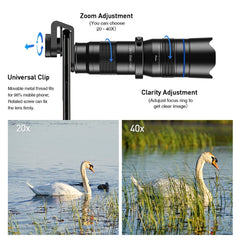 APEXEL APL-20-40XJJ04 20-40X HD External Dual-adjustment Zoom Telescope Universal Telephoto Phone Lens, 20-40X