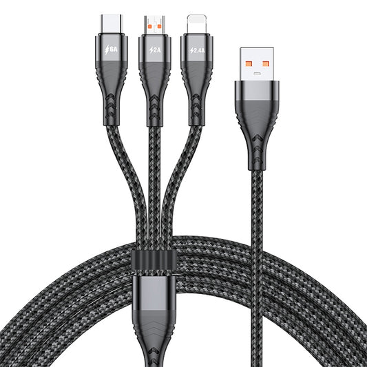 ADC-138 66 W 3-in-1 USB auf 8-Pin + Micro USB + USB-C/Typ-C geflochtenes Schnellladedatenkabel, Kabellänge: 1,2 m