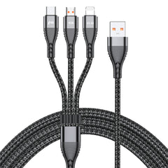 ADC-138 66W 3 in 1 USB to 8 Pin + Micro USB + USB-C / Type-C Fast Charging Braided Data Cable, Cable Length: 1.2m