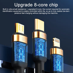 ROCK G18 Flash Charging Series 66W USB to 8 Pin + USB-C / Type-C + Micro USB Data Cable, Cable Length: 1.2cm, One for Three Black