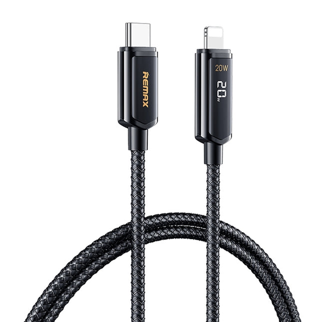 Cable de datos de carga trenzado de aleación de zinc REMAX RC-128i de 20 W tipo C/USB-C a pantalla digital inteligente de 8 pines, longitud: 1,2 m