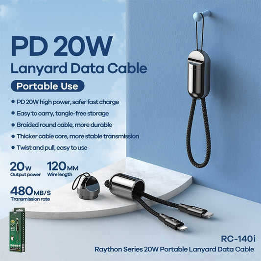 REMAX RC-140i Thor Series PD 20W USB-C / Type-C to 8 Pin Portable Lanyard Data Cable, Cable Length: 1.2m, USB-C / Type-C to 8 Pin