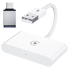 USB + USB-C / Type-C Wired to Wireless Carplay Adapter for iPhone, White Rectangle