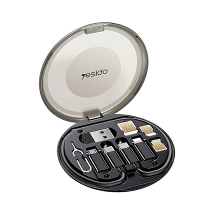 YESIDO CA118 Caja de almacenamiento de cable de datos de carga multifuncional 6 en 1, CA118, color negro