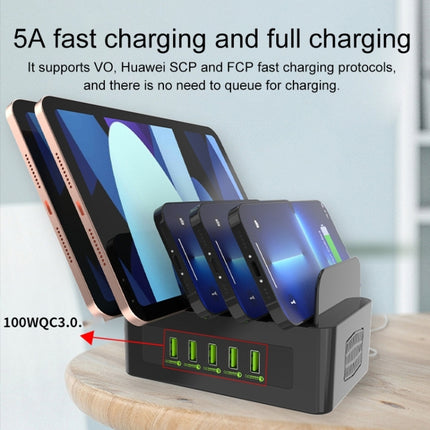 YFY-A54 100 W USB + Typ-C 5-Ports Smart Ladestation mit Telefon- und Tablet-Ständer, US-Stecker, YFY-A54