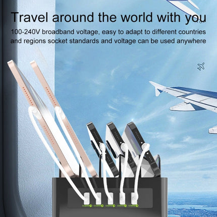 YFY-A54 100 W USB + Typ-C 5-Ports Smart Ladestation mit Telefon- und Tablet-Ständer, US-Stecker, YFY-A54