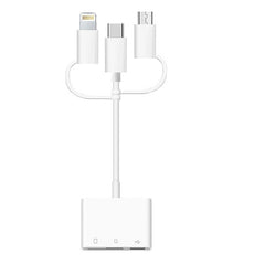 3 in 1 8-Pin And Micro USB And Type-C to TF & SD Card Reader USB OTG Extender Adapter