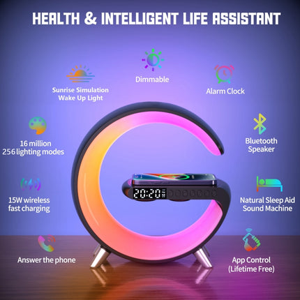 N69 Smart Bluetooth-Lautsprecher unterstützt kabelloses Ladegerät und Wecker und Umgebungslicht, US-Stecker, US-Stecker, N69 US-Stecker