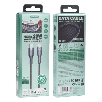 REMAX RC-009i Cable de datos de carga rápida USB-C/Tipo-C a 8 pines 20 W PD de 1 m y 2,22 A, Tipo-C a 8 pines 20 W