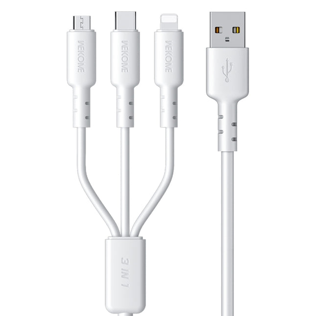 Cable de datos de PVC 3 en 1 WEKOME WDC-02 Tidal Energy Series USB a 8 pines + Tipo C + Micro USB, longitud: 1,2 m