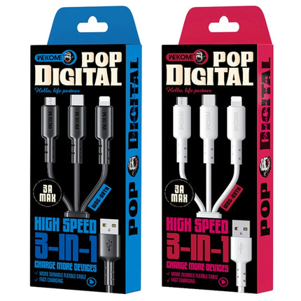 Cable de datos de PVC 3 en 1 WEKOME WDC-02 Tidal Energy Series USB a 8 pines + Tipo C + Micro USB, longitud: 1,2 m