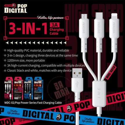 Cable de datos de PVC 3 en 1 WEKOME WDC-02 Tidal Energy Series USB a 8 pines + Tipo C + Micro USB, longitud: 1,2 m